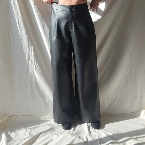 NWT French Connection Wide Leg Leather Trousers (Tall) - Picture 4 of 6
